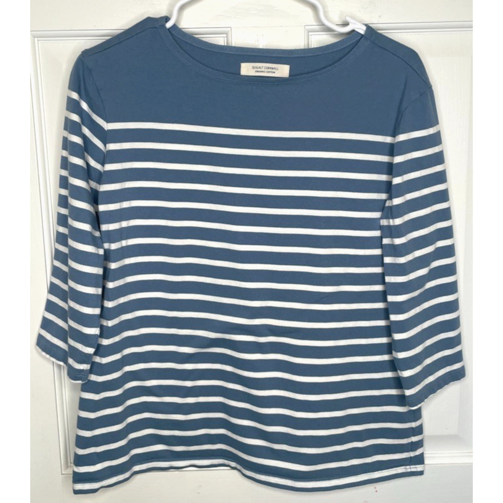 Seasalt Cornwall Women's Striped Sailor Top Sz US 10 Organic Cotton Coastal